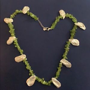 Peridot and broke pearl sterling necklace